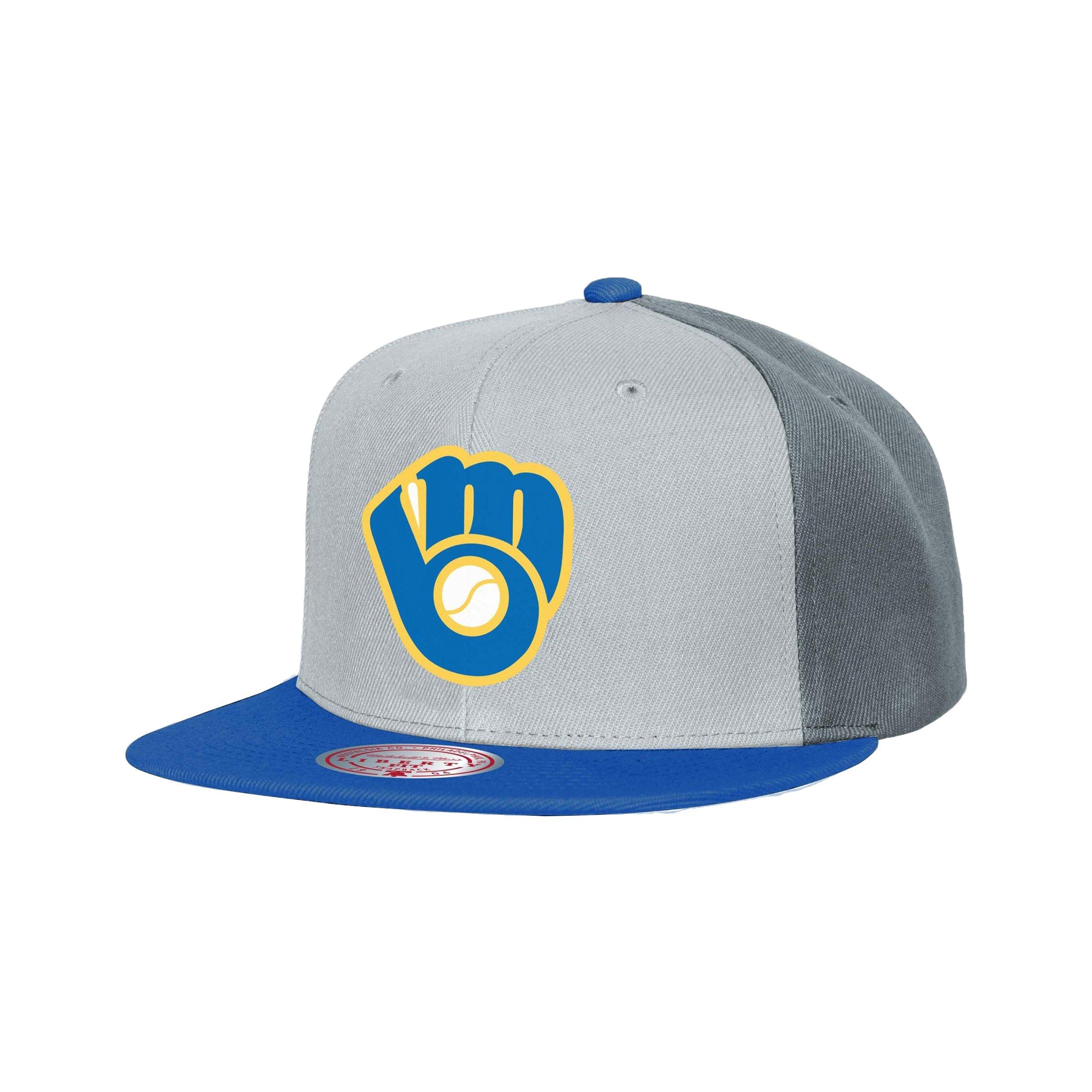 Mitchell & Ness Milwaukee Brewers Triple Play Snapback Hat-Grey